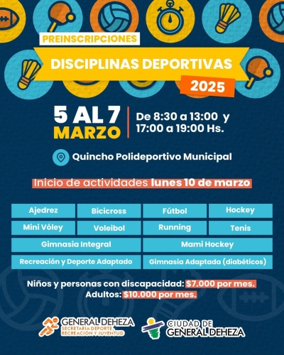 PREINSCRIPCIONES PARA DISCIPLINAS DEPORTIVAS 2025
