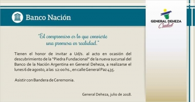 BANCO DE LA NACIÓN ARGENTINA - SUCURSAL GENERAL DEHEZA