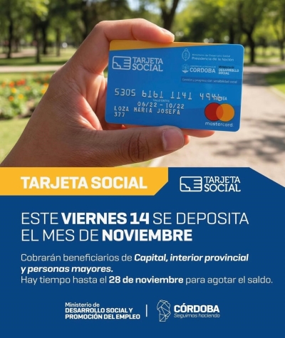 TARJETA SOCIAL - DEPÓSITO VIERNES 14 DE NOVIEMBRE