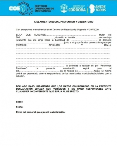 DECLARACIÓN JURADA PARA REUNIONES FAMILIARES DENTRO DEL DEPARTAMENTO.