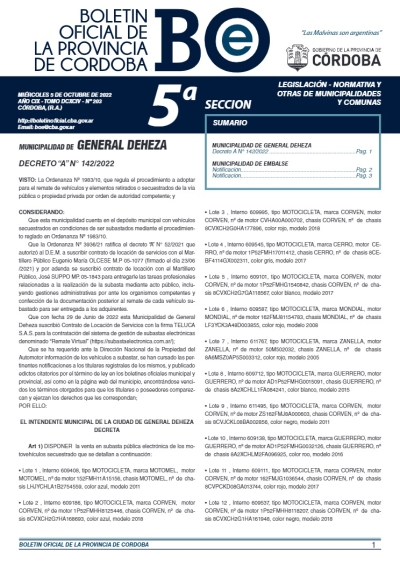 REMATE DE VEHÍCULOS - DECRETO "A" N° 142/2022