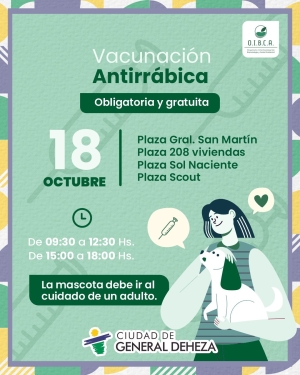VACUNACIÓN ANTIRRÁBICA - ATENCIÓN CUÁNDO ESTÁN EN TU BARRIO