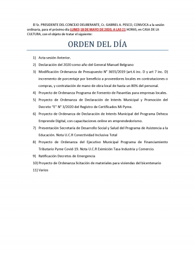 NUEVA SESIÓN DEL CONCEJO DELIBERANTE.