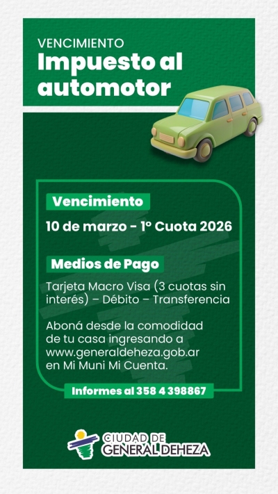 VENCE LA 1° CUOTA DEL IMPUESTO AL AUTOMOTOR