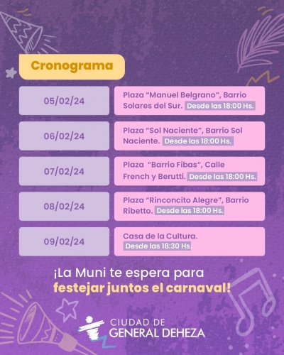 LA MUNI DE CARNAVAL. RECORDÁ EL CRONOGRAMA.