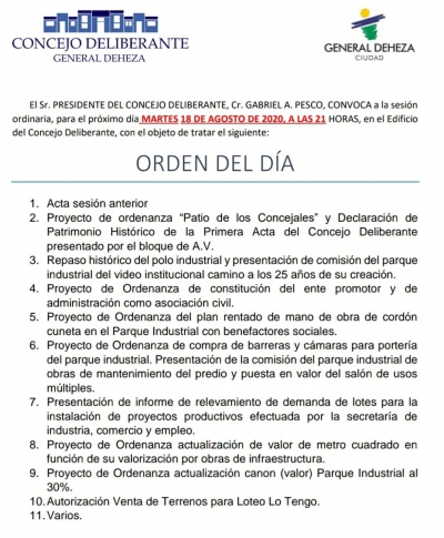HOY SESIONA EL CONCEJO DELIBERANTE.