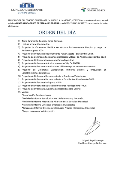 HOY, SESIONA EL HONORABLE CONCEJO DELIBERANTE