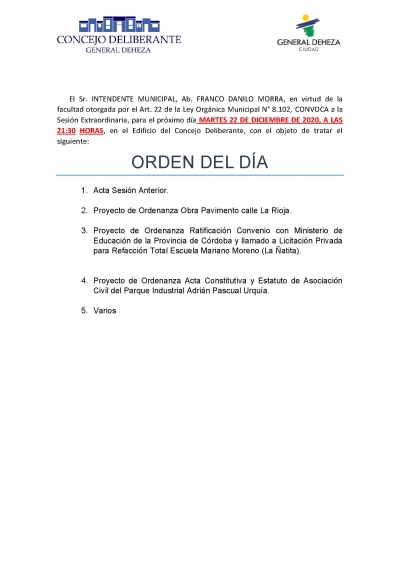 NUEVA SESIÓN DEL CONCEJO DELIBERANTE.