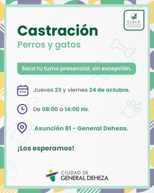 ¡ATENCIÓN! CASTRACIÓN DE PERROS Y GATOS