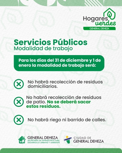 SERVICIOS PÚBLICOS - MODALIDAD DE TRABAJO DURANTE LAS FIESTAS.
