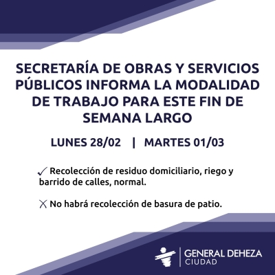 SERVICIOS AL VECINO DURANTE EL FIN DE SEMANA.