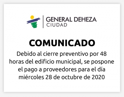 EL MUNICIPIO CIERRA 48 HS. POR DESINFECCIÓN.