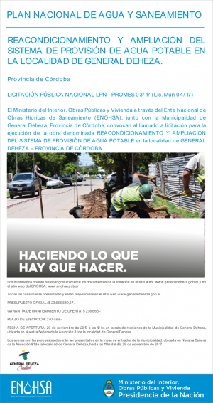 Licitación Pública Reacondicionamiento y Ampliación del Sistema de Agua potable - Primer Llamado