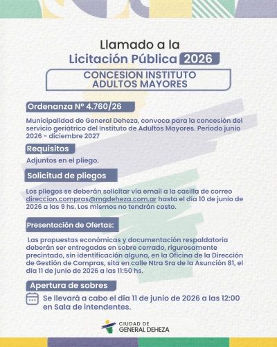 Llamado a Licitación Pública 20226 -  Instituto de Adulto Mayores