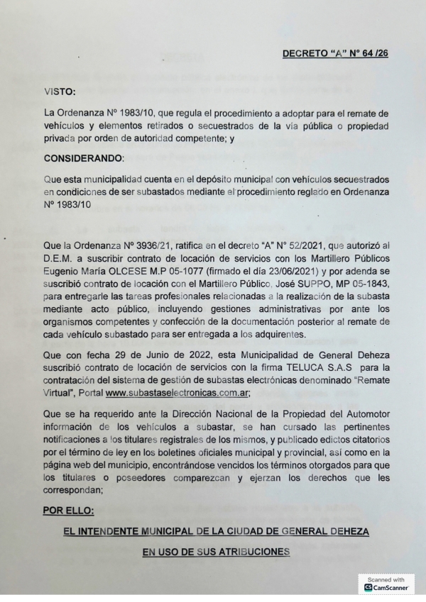 Decreto A, número 64/26